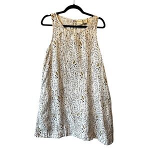 Rachel Zoe 100% Linen Mini shift dress M Ivory Neutral floral Sleeveless Keyhole